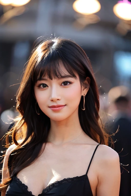 A god with a straight nose々Create a beautiful girl image。She has deep red eyeysterious and mystical atmosphere、Wearing a black dress。her appearance、It has a devilish charm.。