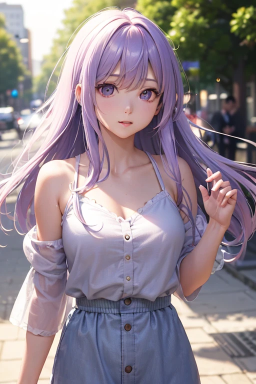 (8K, best quality, masterpiece:1.2), (actual, photo-actual:1.37), Super detailed,best quality, ultra high resolution, professional lighting, photon mapping, Radiosity, Physically based rendering, movie lighting, , sharp focus,Sunlight, good composition,(Bokeh:1.2) 1 girl,alone,(whole body), (Keep your mouth shut), delicate eyes, posture, Willow Yao,,Light purple hair,messy hair,Long hair fluttering in the wind,(ulzzang-6500:1.2), Mix 4, hiqcgbody