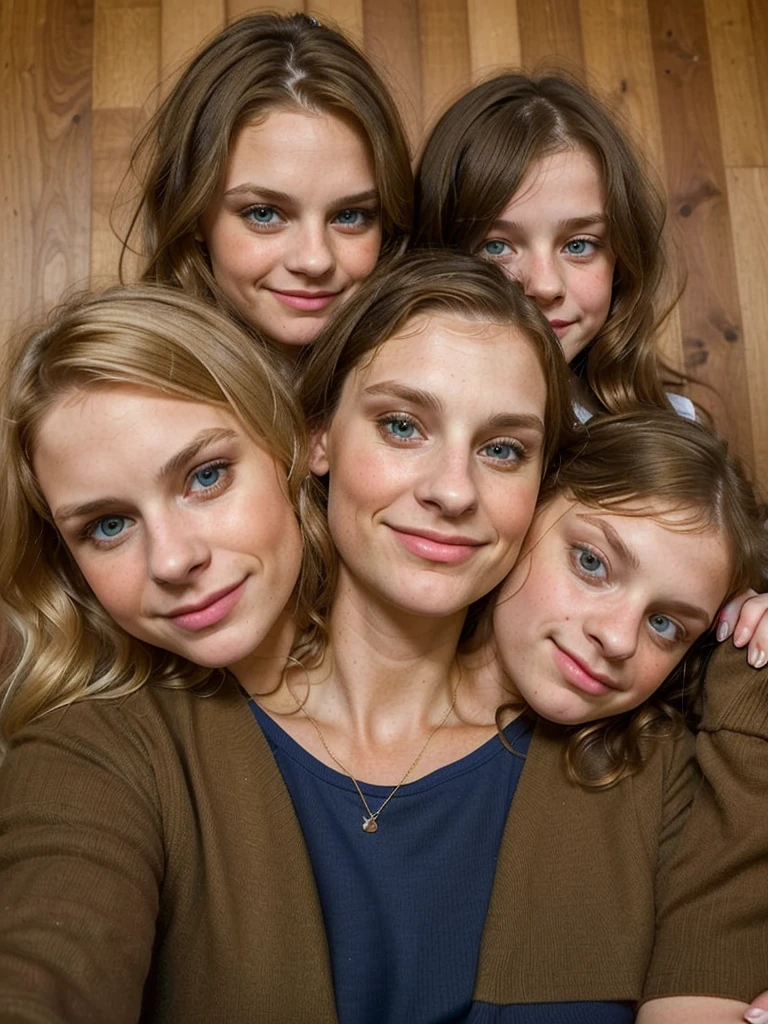 3heads, (one head adult:1.5), (one head :1.5), (one head child:1.5),  (blonde:1.2)