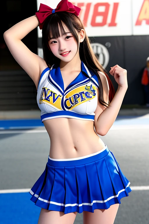 pubescent girls dressed as sexy cheerleaders with their navels exposed