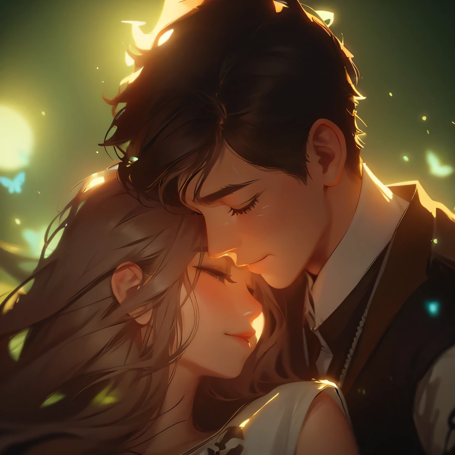 Animated couple in love with fireflies in the background, Charlie Bowater(Charlie Bowater)and Artgem(Artgeem), Charlie Bowater art style, Charlie Bowater style, in Charlie Bowater style, Neo Artcore and Charlie Bowater, Charlie Bowater and Tom Bagshaw, Loisi and Ross Tran, love concept art, inspired Charlie Bowater, Charlie Bowater