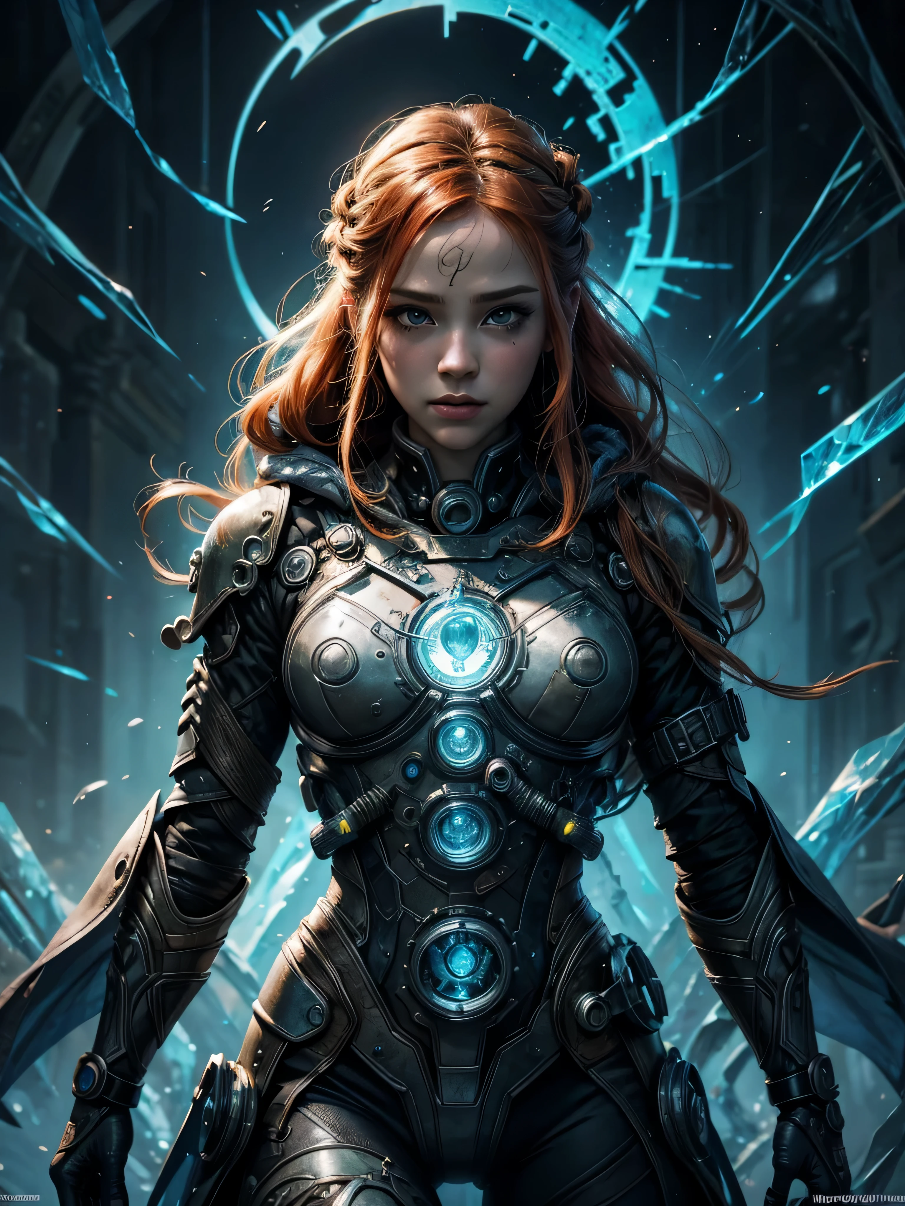 official art, unity 8k wallpaper, ultra detailed, beautiful and aesthetic, High quality, beautiful, masterpiece, best quality, (zentangle, mandala, tangle, entangle:0.6),
1 girl, adult (elven:0.7) woman, black eyes, ginger braided hairstyle,
portrait, solo, upper body, looking down, detailed background, detailed face, (fallout theme:1.1), dynamic pose, glass-cyborg, (made of glass:1.1), translucent, colorful, glass construct, champion, gemstone armor, clean glass, arcane, magical symbols, surging power, reflections, storm in background, cinematic atmosphere,