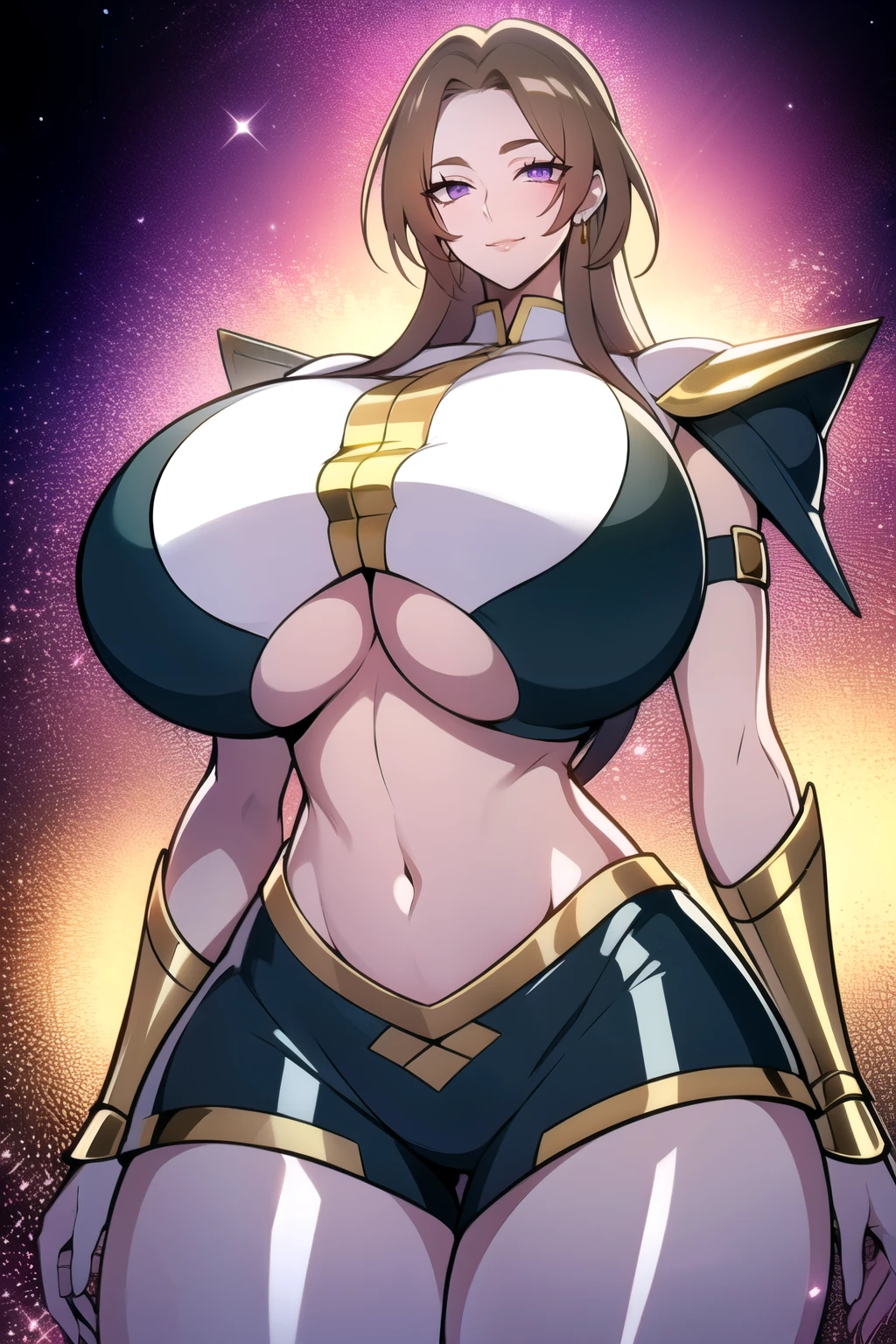 ultra realistic 8k cg, masterpiece, ((ultra detailed background,  intricate detail, highly detailed, fine details best quality, hyperdetailed face)), gigantic breasts ,beautiful lighting, absurdres, BoaHancockV2,  1girl, solo, (light copper blonde hair), long hair, jewelry, closed mouth, ), ((Wearing shiny gold armor: 1.4),， (Saint Seiya Armor: 1.4), (underboob : 1.4), curvy, midriff, curvy, thighs, shiny clothes), violet eyes, complex detailed background, inside, luxury palace), ((cowboy shot)), curvy, (gigantic breasts: 1.1), seductive smile, cowboy shot,