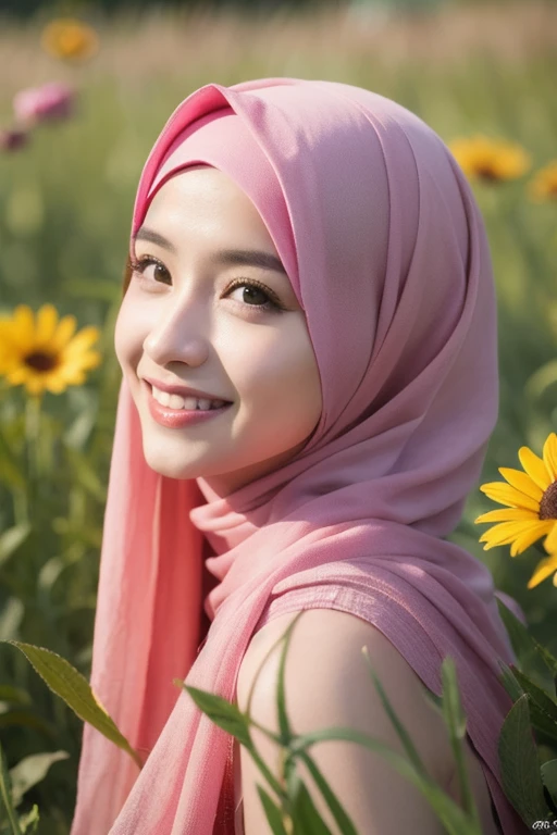 arafed woman in a pink hijab in a field of butterflies, beautiful digital painting, beautiful art uhd 4 k, beautiful digital artwork, beautiful digital illustration, very beautiful portrait, detailed beautiful portrait, beautiful digital art, very beautiful digital art, stunning digital painting, detailed beauty portrait, gorgeous digital painting, detailed painting 4 k, beautiful gorgeous digital art, UHD, realistic, smiled faintly