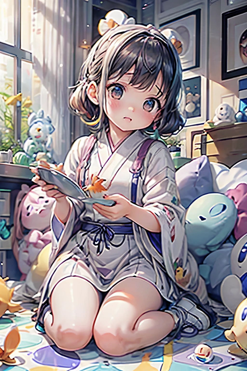 (masutepiece:1.2),(Best Quality:1.1),(Ultra-detailed:1.1),(Realistic:1.2),(Colorful:1.2),(Young girls:1.3),(Japanese:1.1),(Clothing samples:1.1),(Girls playing with goldfish scoop:1.3),(Colorful contact lenses:1.2),(FULL BODYSHOT:1.2),(Summer:1.1)