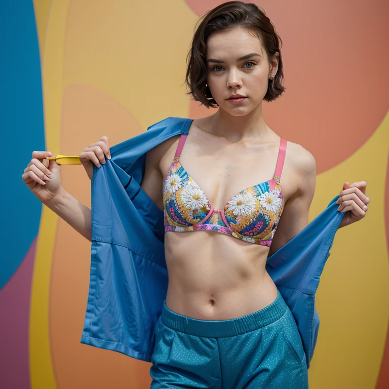 Daisy Ridley dressed in colorful bra and pants