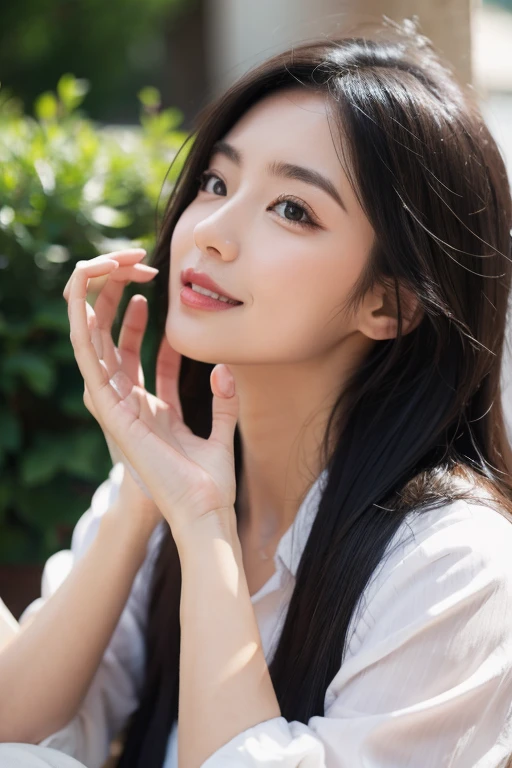 A girl singing happily