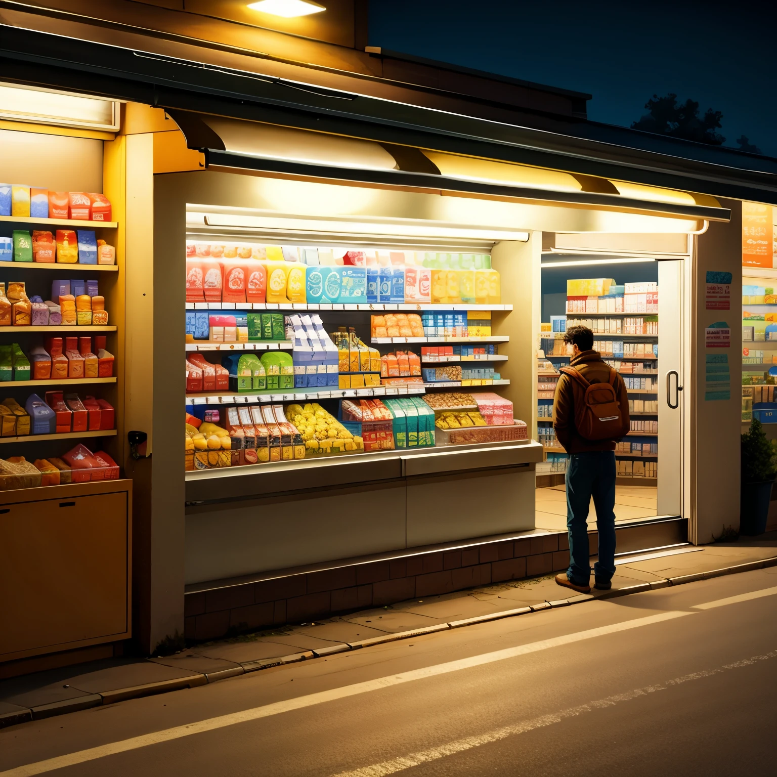 Convenience store on the road,midnight,night,street lamp,