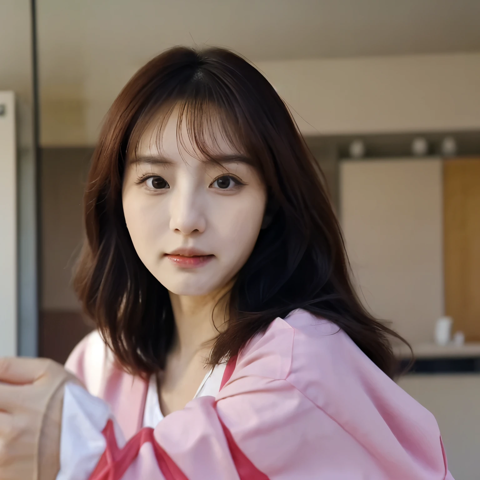 Medica coreana linda de cabelos curto