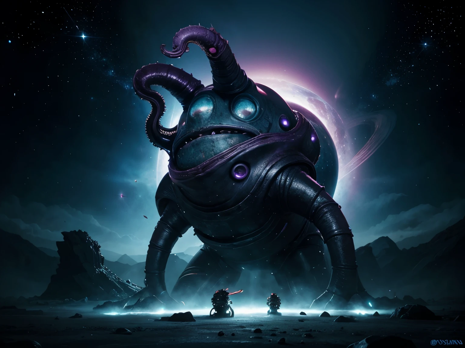 cosmic space monsters with grotesque tentacles looking like they could destroy a galaxy