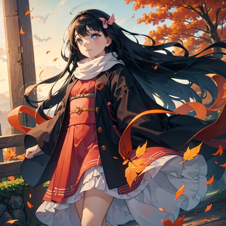 Nezuko enjoying autumn leafs falling.