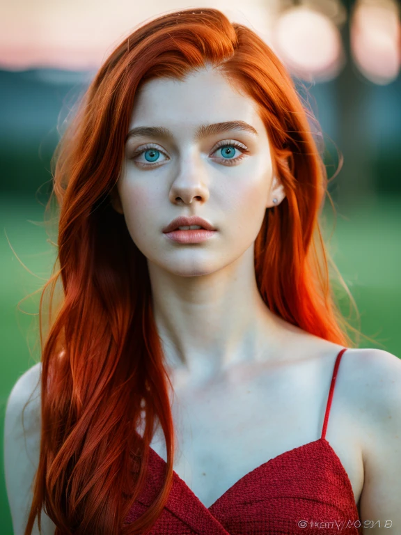 ( masterpiece, top quality, best quality,8k, girl,ultra detailed,raw photo:1.5),(photorealistic:1.4), (red hair:1.5), (cinematic lighting), PerfectNwsjMajic, , Surrealism, UHD, ccurate, Super detail, textured skin, High detail, Best quality, dynamic angle, (high nose,White skin),[Beautiful blue eyes],(1girl),(good anatomy:0.5)),(outside:1.5),dress