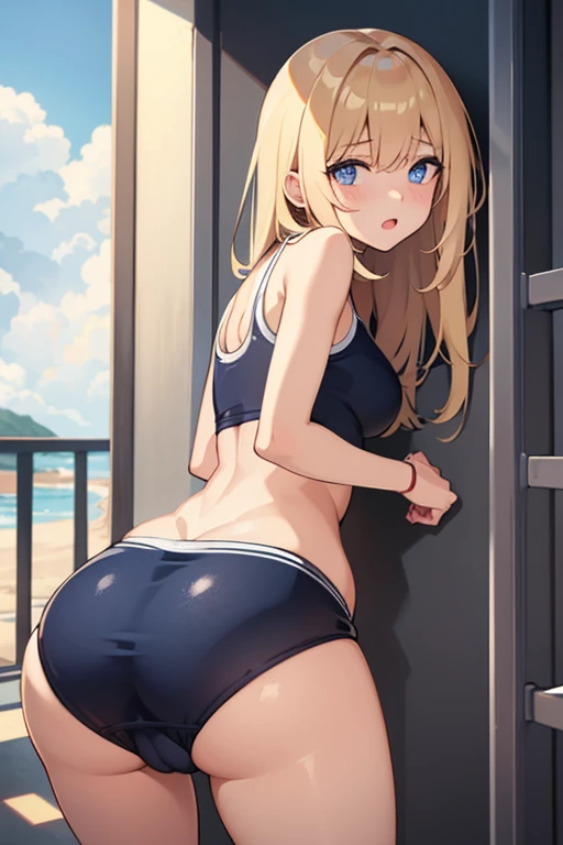 girl in school swimsuit has anal sex