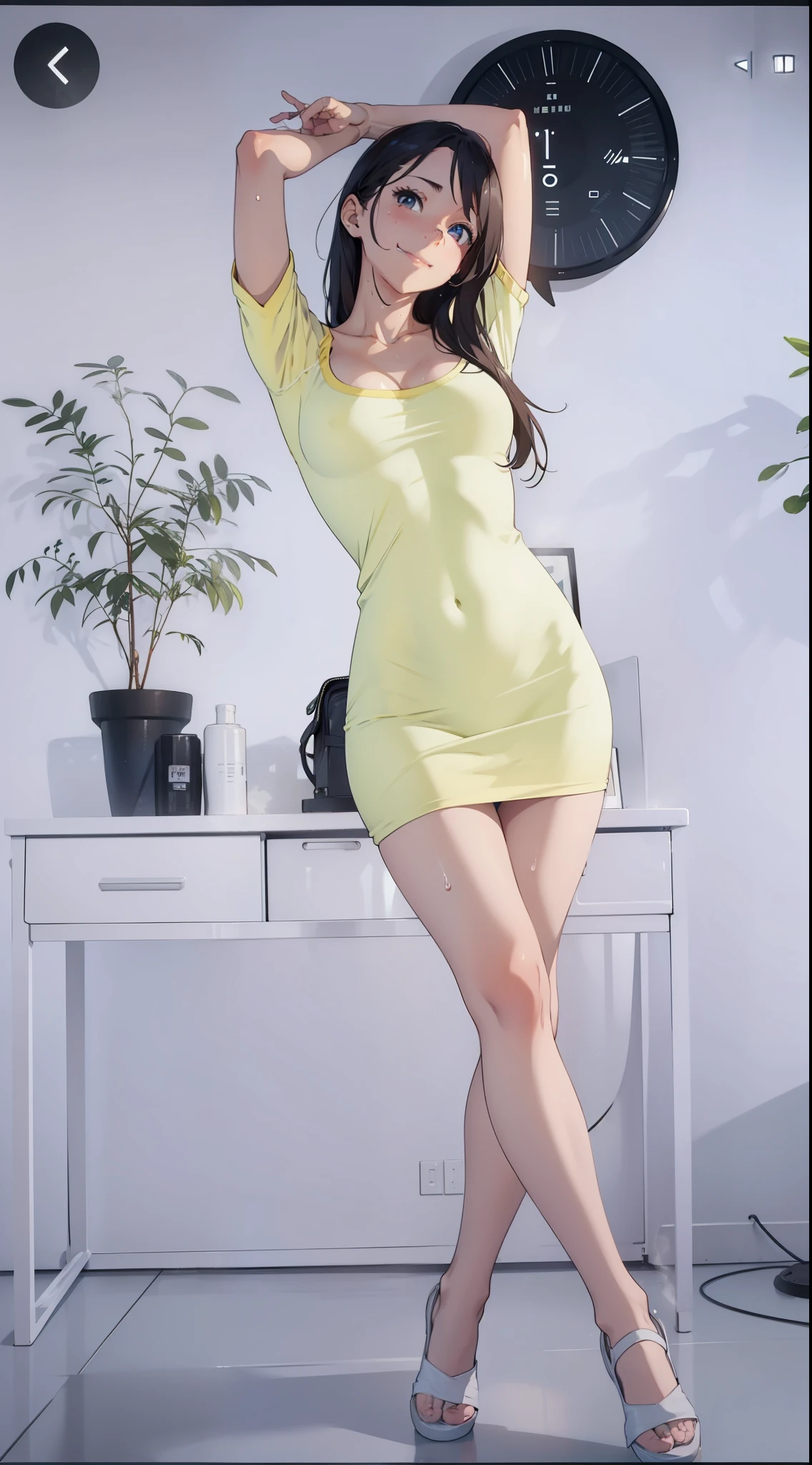 24years old Japanese  girl, Brown bob hair hair,wearing only green pantyhose,shrtsless,black high heels, Mouth open and painful expression,On sinple bed, She reaches out and fiddles with her nipples,night, Realistic