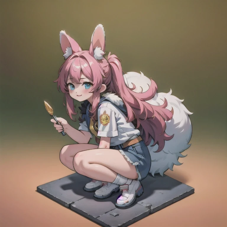(masterpiece, best quality:1.2), 1girl, ((masterpiece, highest quality, Highest image quality, High resolution, photorealistic, Raw photo, 8K)), Retro Game, Nintendo, SEGA, Namco, Cyberpunk 1:25 miniatures,illustration,Side viewing angle,((Side viewing angle)),Wear gold wire-rimmed reflective sunglasses,Carry future weapons,very happy,Side viewing angle,whole body,three-dimensional,octane rendering,Perfect face,Collagen texture((flowing hair))((Gradient long fur rabbit ears))