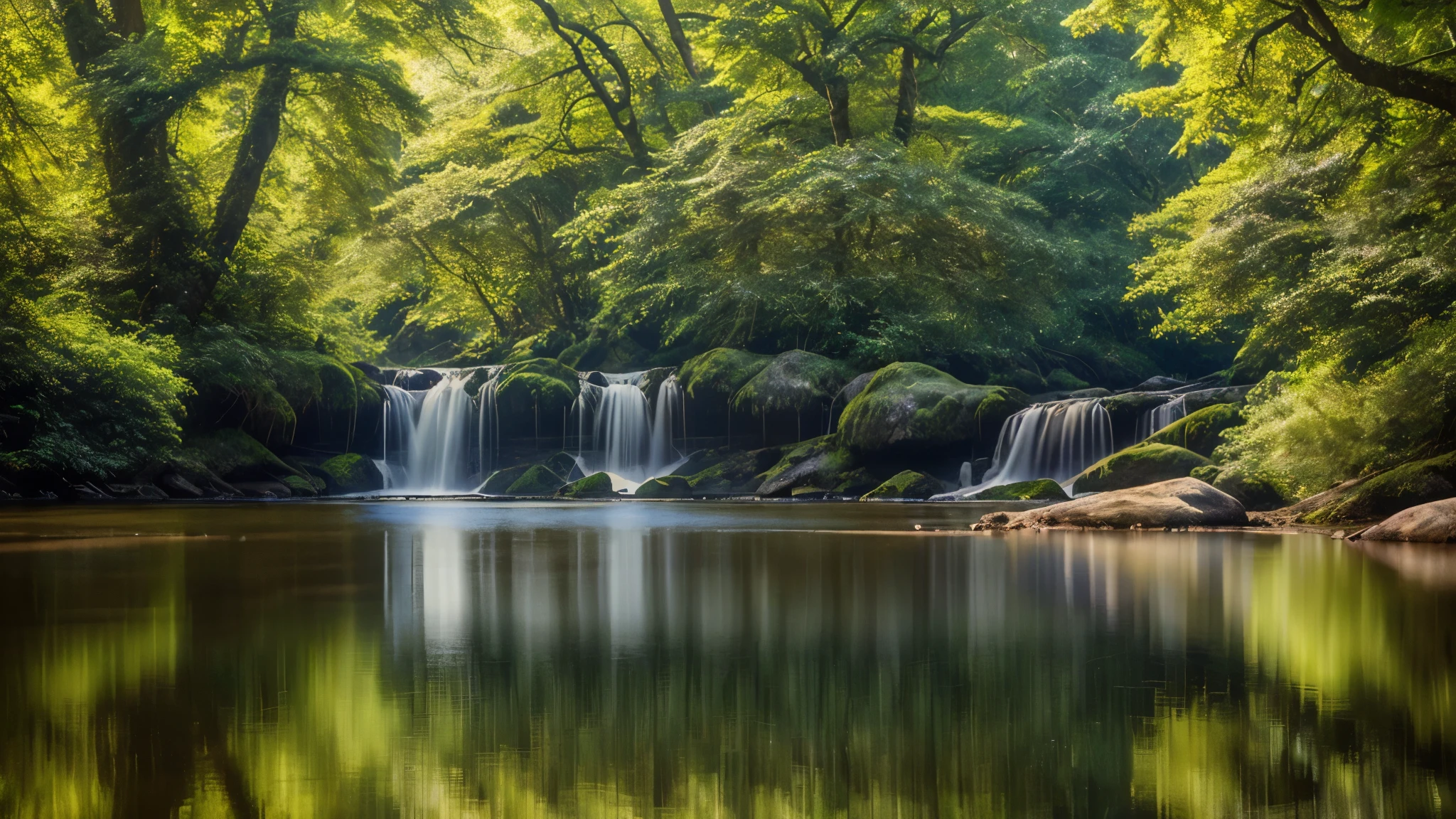 A regal lion,(( magnificent)),(( majestically posed)), sits beside a crystal-clear river in a lush forest,(( teeming with towering trees and lush green foliage)).(( determinado)),(( focusing on the reflection of his powerful image in the water)). ((foto tomada desde una distancia aproximada)), ((luminosa)), ((detallada)), ((captured in high definition)), ((print shop)), ((perfect for printing)), ((obra maestra)), ((realista)), ((naturista)), ((ecological)), ((icono salvaje)), ((alta calidad)), ((Canon camera)), ((l