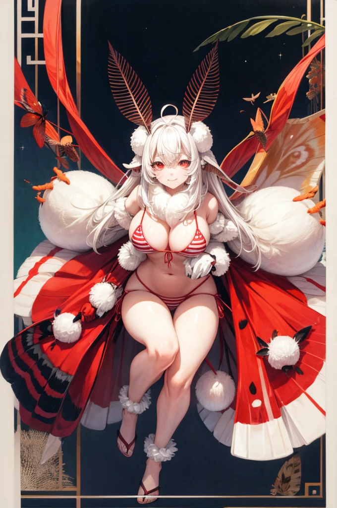 moth Neck hair hairy antenna insect four hands white fur four Big Breast red eye white wings insect girl bikini full-body shot