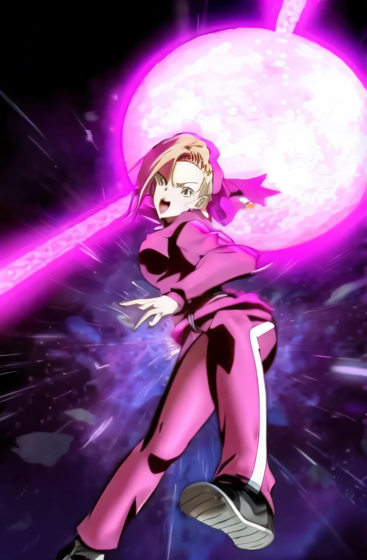 DRAGON BALL style, DRAGON BALL style, DRAGON BALL style, full body, from below, focus on the girl, outstretched arms, beautiful detailed fullbody, Perfect body, girl, young, very short hair, bob haircut, Air bangs, gold hair.lace, hair fluttering in the wind, Beautiful face, anger, complex details beautiful and delicate eyes, medium breast,