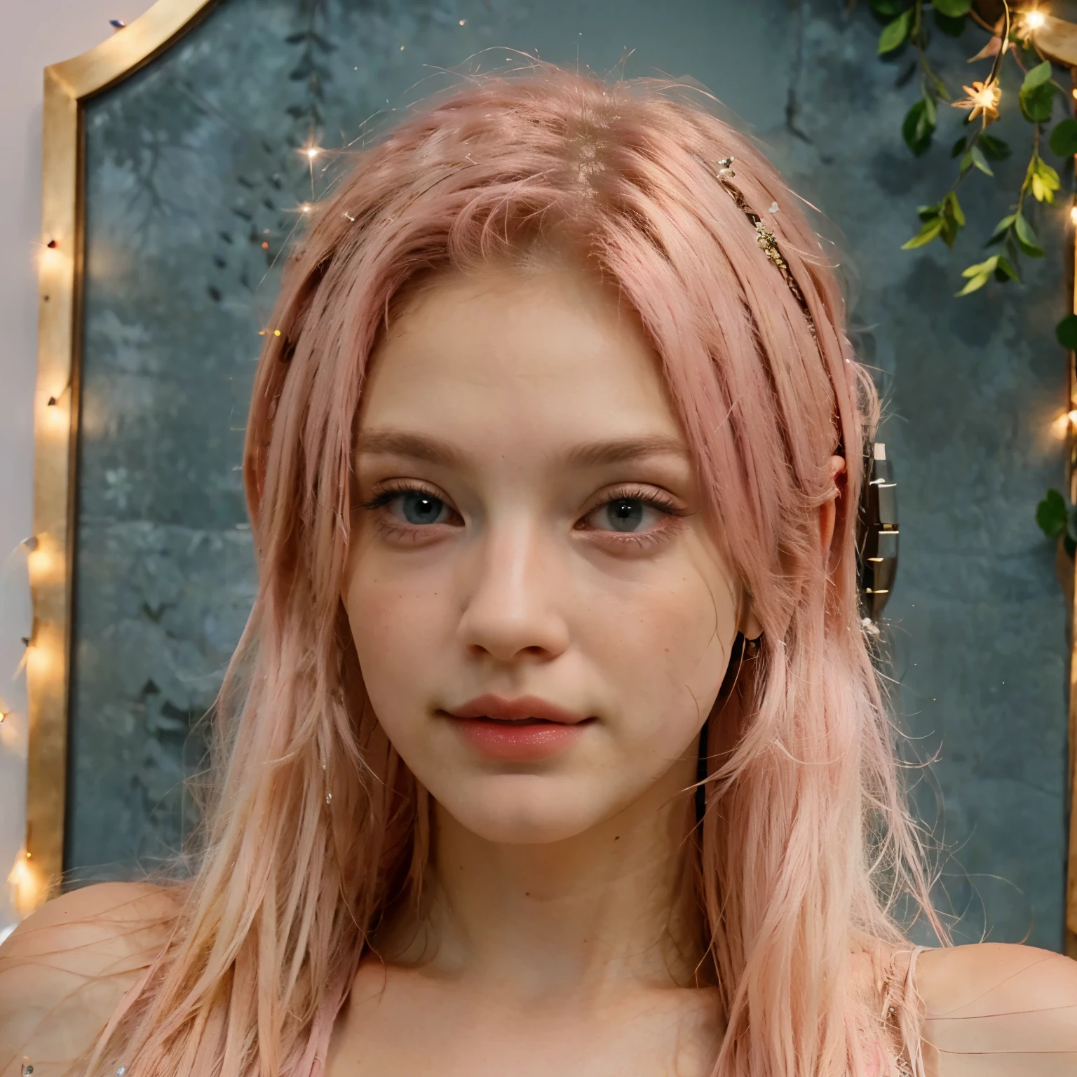 Cute emo (teen) , nude, heart eyes, lush full lips, wearing choker, big glossy eyes, dreamy look, looking upwards, pink pussy, freckles, (cum on her face), small shiny snub nose, digital painting, masterpiece, full body visible