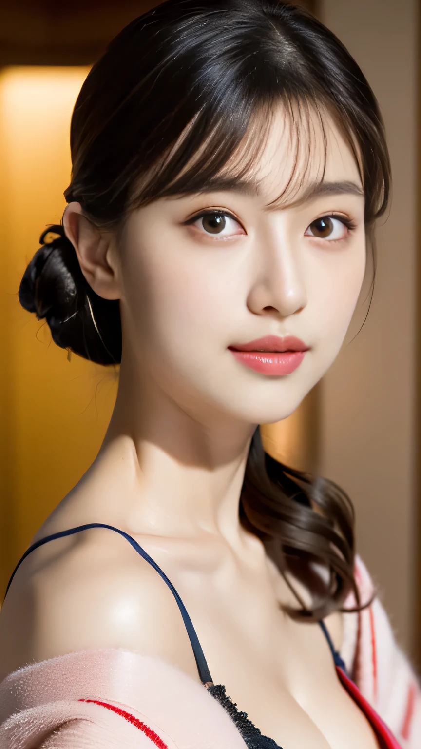 (((32k,high details,high detail、masterpiece,attention to detail,Full body Esbian,alone))),Raw photo & realistic atmosphere,beautiful dark blue eyes,detailed mouth,glossy lips,thin eyebrows,fine eyes、Soft white skin that shines in every detail、her deep blue eyes are so beautiful,lip details、very beautiful face,very well-shaped face、lifelike face,shining beautiful lips,beautiful eyebrows,infinite reality, Realistic Like Hand Gravure Idol,very cute high school girl, , Like sensual gravure idol, Like Hand Gravure Idol, very beautiful and cute17 old beautiful girl,with a flushed face,incredibly beautiful and classy17 year old beautiful girl,natural soft light,(black shiny hair,,barefoot,Beautiful and kind eyes:1.5),(like々beauty,Heavy wear,exposed thighs,Thighs protruding from the hakama,gentle smile,well-shaped chest,,immature body,Japan samurai kimono,Japanese style berry short hair,Let your hair hang high and tie it up,beautiful posture,Rear view,backwards,no makeup,woman samurai,female swordsman,stare into the distance,(random clothes color),Japanese pattern haori,Japanese style hair accessories,cleavage,No bra,Underboob Bikini:1.6),
20-year-old, 1 person, (Half Japanese and German woman), The face of a famous Japanese actress,
Supple body :1.3, model body shape:1.5, perfect style:1.4,
narrow shoulders, beautiful clavicle, long and thin legs,
delicate body shape, Slim abdominal beauty :1.2, thin waist :1.2,
super detailed face, super detailed chest, super detailed skin, Fair skin, Shiny skin,
slim facial contour, beautiful small face, Beautiful lined nose,
super detailed eyes, long slit eyes, brown eyes, double eyelid, Beautiful thin eyebrows, fine long eyelashes,
super detailed lips, plump lips, glossy pink lips, flushed cheeks, White teeth,
Beautiful actress's ennui makeup, pink lipstick,
dark brown hair, Delicate soft hair,
(hair up, medium short hair, ponytail:1.2),
layer cut, (dull bangs:1.2),
(stylish looking earrings,necklace,bracelet,shiny nail art:1.2),
cute smile, Mouth half open, Enchanted expression, ((Staring at the viewer)),
(((photorealism,Shoot the whole body from the thighs:1.5))), ((The body is facing sideways)),
Photographed directly from the front, dynamic lighting,
((Pay attention to the lips)),
((look up)),
((Approaching kissing face)),
((squinting)),
((pursing lips:1.4)),
((Pointy mouth)),
((blushing cheeks)),
((Fingers touching lips:1.4)),
((body is wet)),
((Lower milk:1.2)),
((She is sitting naked in a beautiful posture.:2.0)),
The areola of the breast is beautiful:1.2,
(perfect breast shape, rich breasts:1.2),
It is a small pale pink areola.,
(She has a cute plump butt, stick out your butt),
Manicured pubic hair,
((luxury hotel bedroom bed, The midsummer sun shines on the whole)),
((The large windows overlook the ocean horizon.:1.2)),