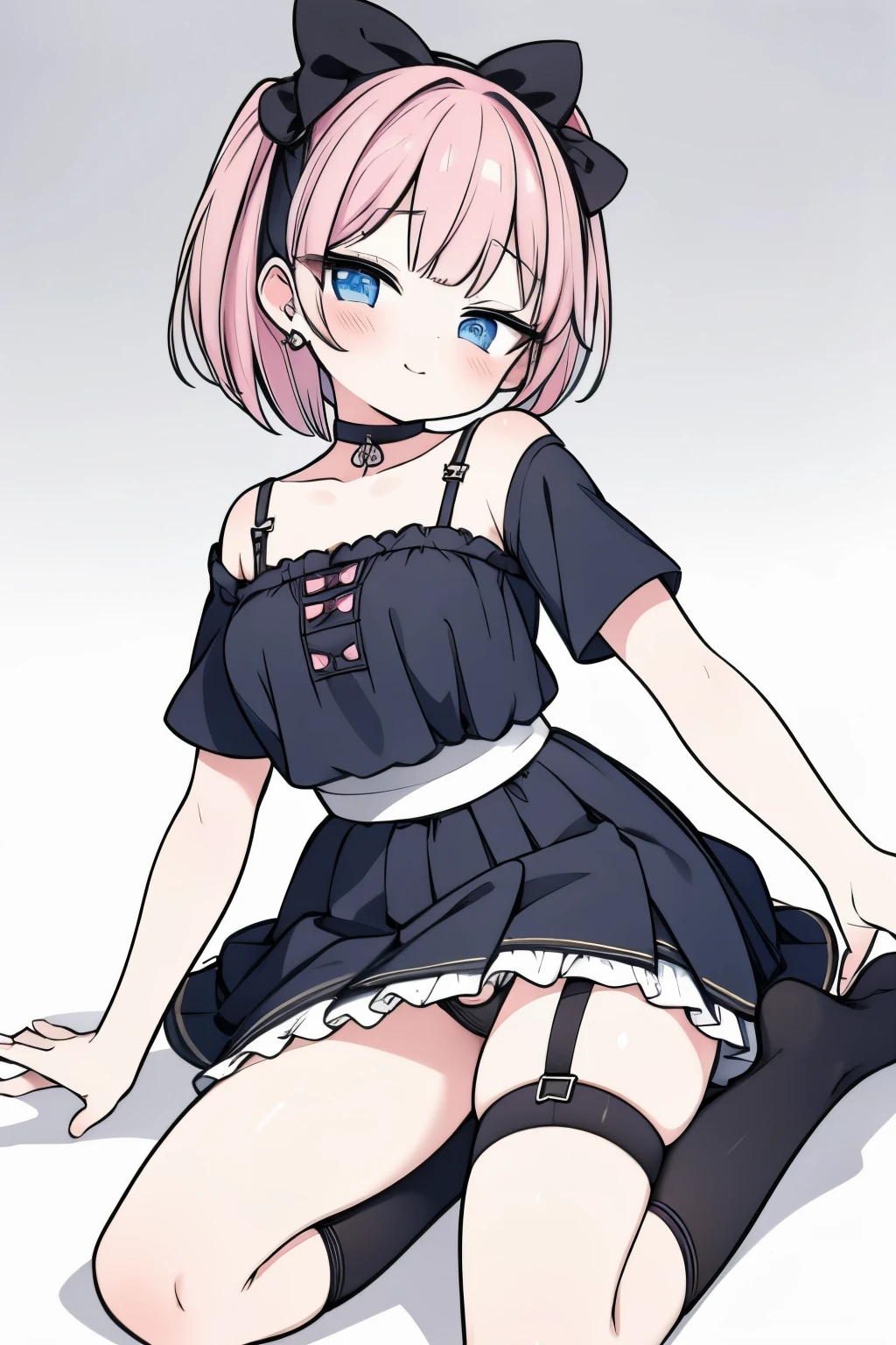 Mine series Two Toneの髪 pink black G cup skirt garter belt choker ribbon bob masterpiece highest quality High resolution blue eyes short sleeve blackい服
Two Tone skirt見せ bra underwear Show bra shame earrings shyness blush female brat