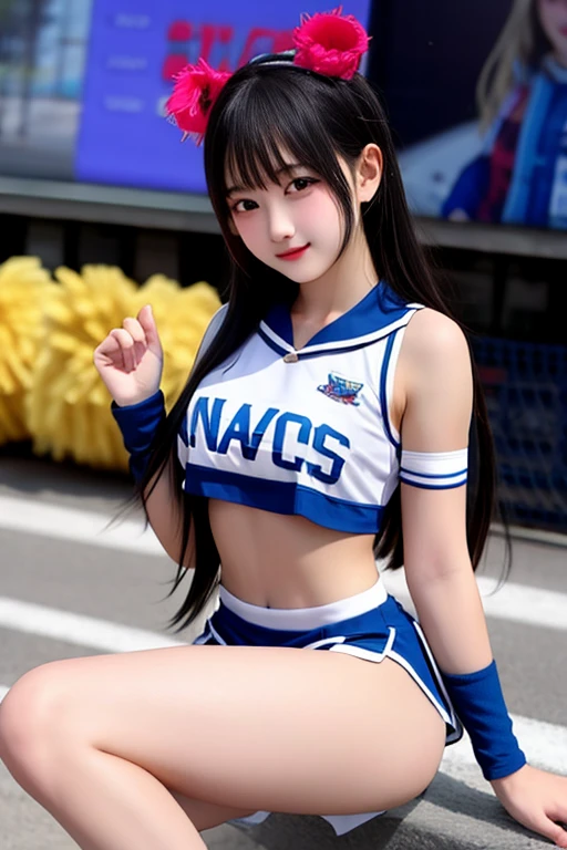 -yeld pucent girls dressed as sexy cheerleaders with their navels exposed
