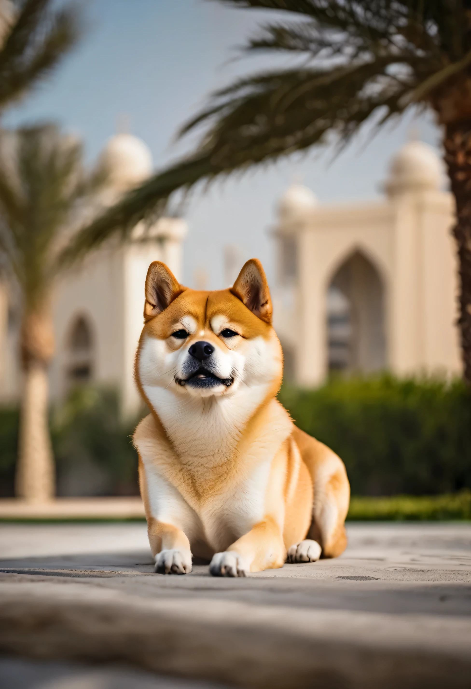 An ultra detailed photo of shiba inu in dubai, ultra sharp focus, award winning photo, perfect contrast, high sharpness, ultra detailed photography