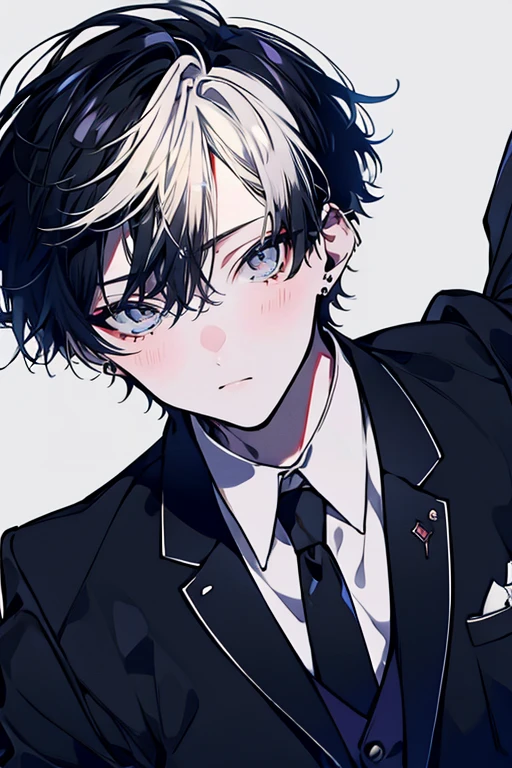 (muste piece), (best quality), very detailed, ((Two friendly men)), perfect face, beautiful face, very detailed顔,(black haired man:1.3),(white haired man:1.3),suit,shirt