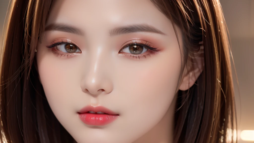 (highest quality、table top、8K、best image quality、Award-winning work)、(one young girl, ************:1.3)、(Perfect V-neck red long knit sweater:1.2)、(red eyeshadow:1.2)、perfect makeup、long eyelashes、Ultra-high definition sparkling eyes、Ultra HD Hair、Ultra High Resolution Glossy Lips、Ultra High Resolution Perfect Teeth、Super high resolution cute face、brown hair、(Very short straight hair:1.1)、look at me and smile、[clavicle]、accurate anatomy、(close up of face:1.5)、Luxury Love Hotel、(The most moody warm lighting:1.2)、blurred background、With bangs、Super high-resolution glossy and moisturized face、Super high resolution glowing skin、most detailed face、Super high resolution detailed faces、ultra high resolution hair、Super high resolution sparkling eyes、Beautiful face drawn in every detail、Super high resolution glossy red lips、big breasts