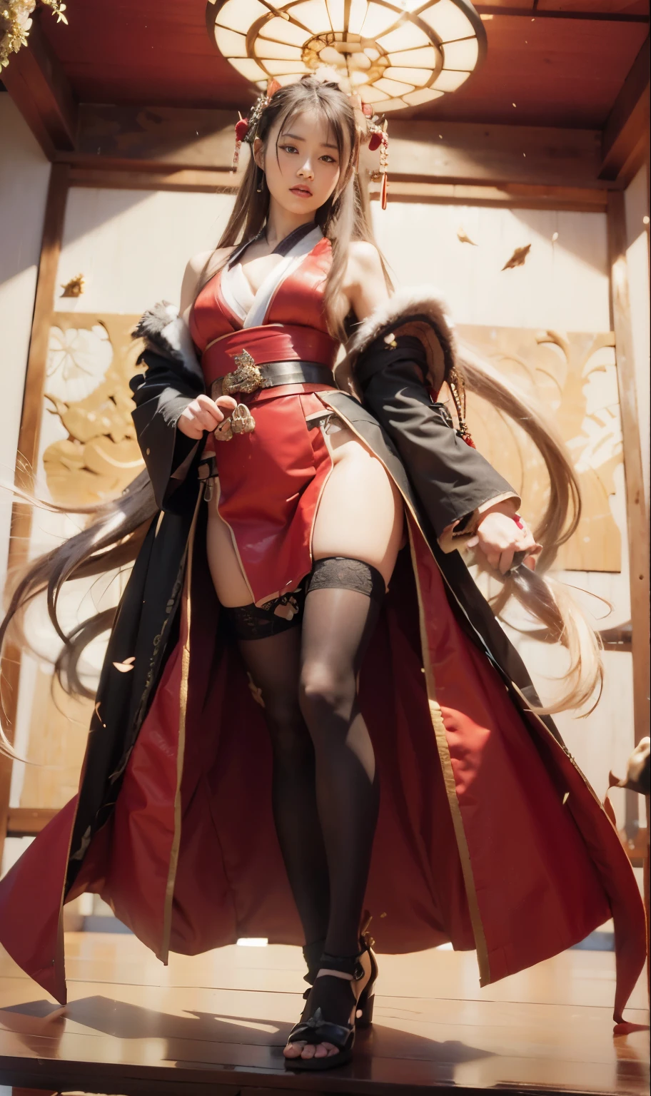 masterpiece, top quality, super detailed, very intricate textures, realistic, realistic, perfect lighting, perfect shadows, depth, 8k, end of Edo period, samurai, pretty Japanese woman, (fuji film)