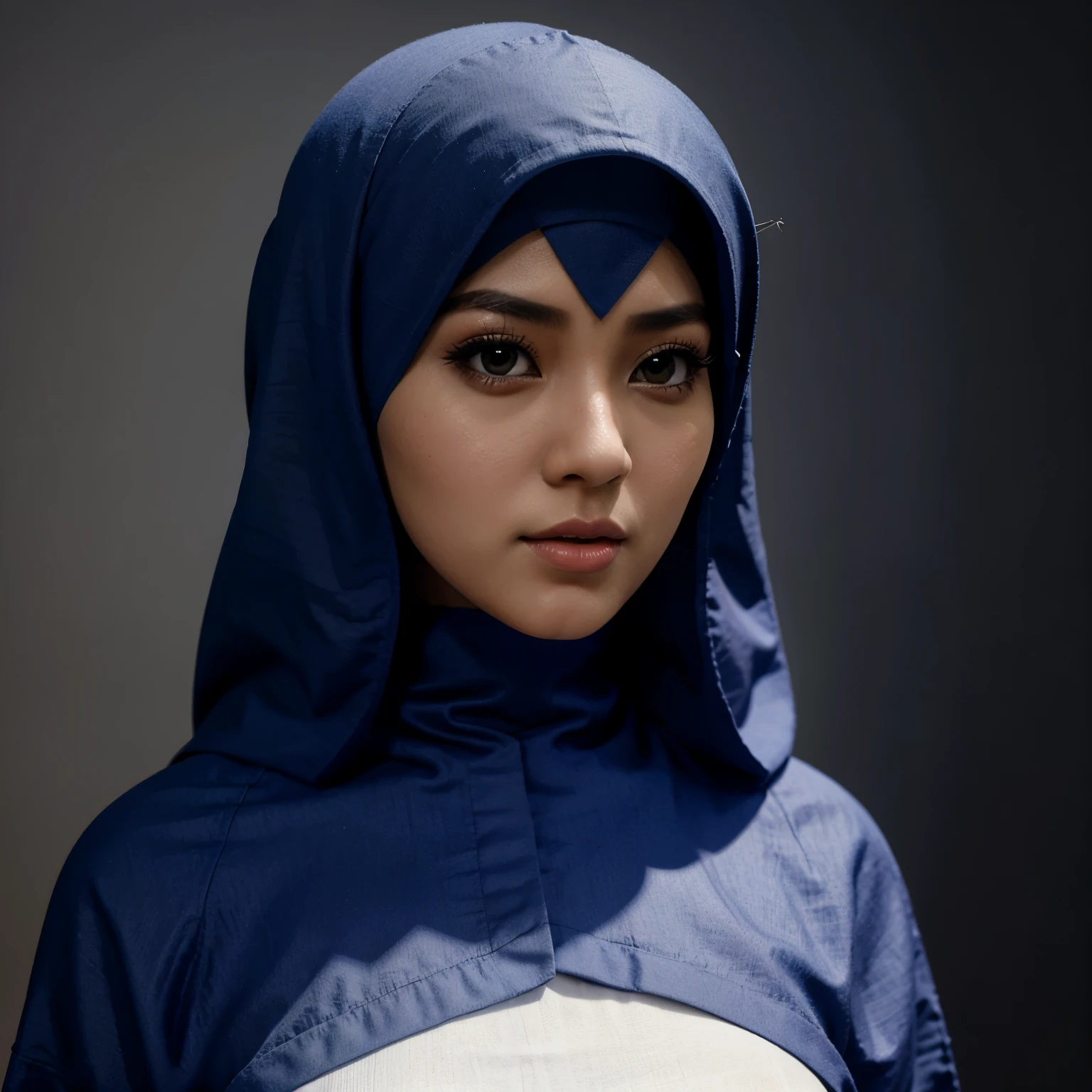 Wajah perempuan hitam bermata biru berhijab cantik mempesona dengan 3d kualitas