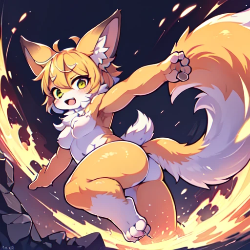 (highres:1.2),(HDR),(colorful),(extremely detailed),(complex),(dynamic pose),(vivid colors:1.4),(fox),<3 ,anthro,tail tip,eyebrows,female ,tail,tail markings,muscular,open mouth,(thick_thighs),chubby