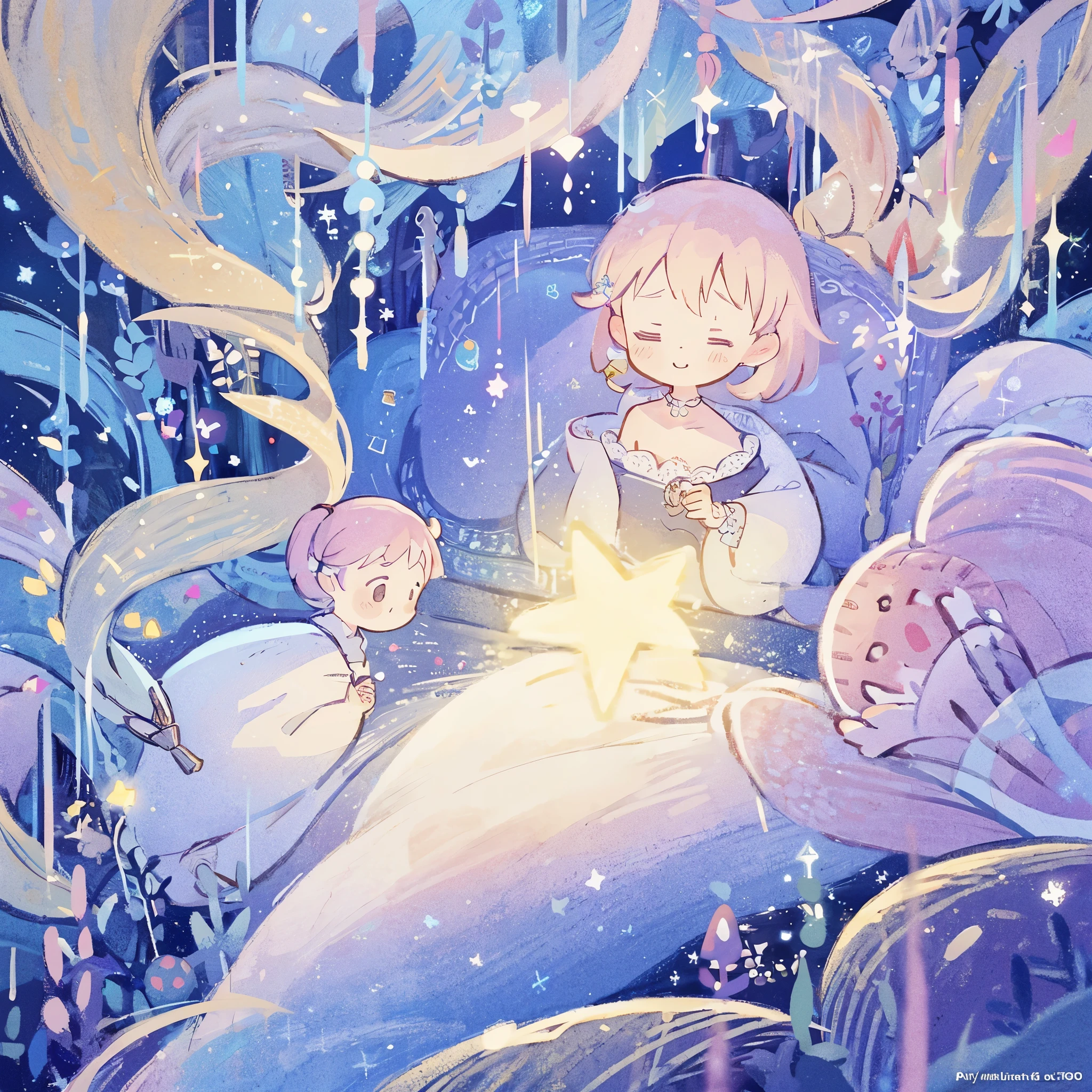 masterpiece, best quality, sharp focus, intricate details, complex background, wishing star background, a woman wearing an ethereal mystical pink translucent dress that reflects the stars, perfume promo art, mystic, complex drawing, highly detailed, Covergirl brand, promo art, artistic rendition, ethereal, starry night, midjourney style, perfection, golden ratio