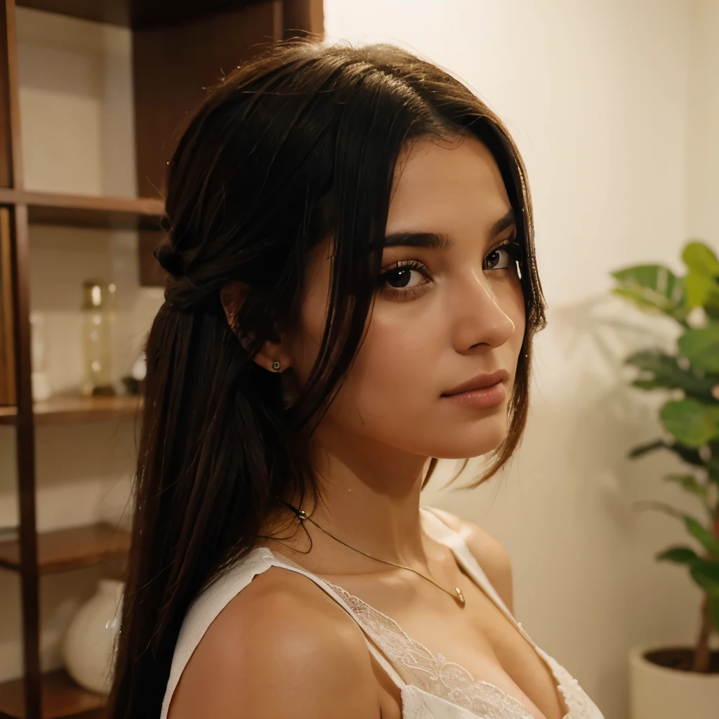 Mulher 20 anos branca cabelo liso realista