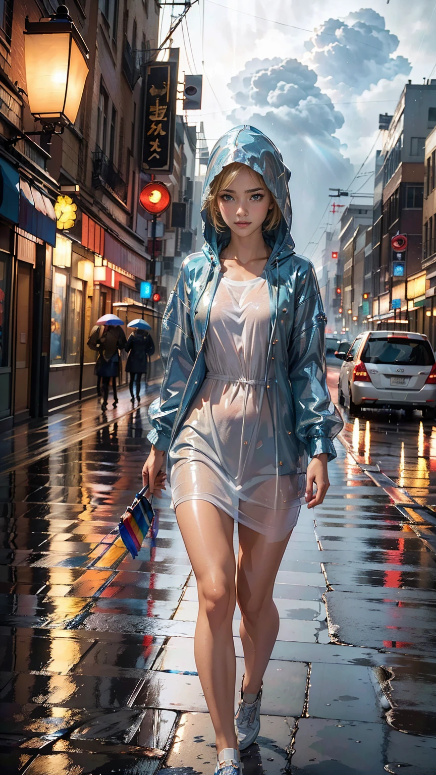 nsfw night　running　　rain　Embarrassing　high resolution　Outdoor　The clothes are see-through