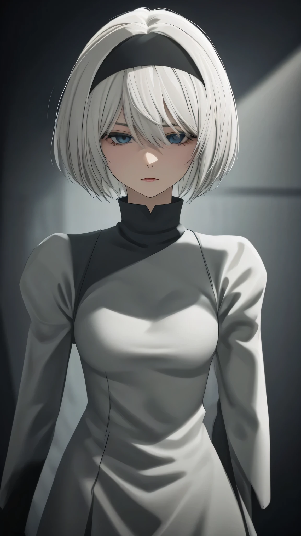 extremely detailed CG unity 8k wallpaper), (masterpiece), (best quality), (ultra-detailed), (best illustration), (best shadow), (absurdres) ,(detailed eyes), 2b, 1girl, short hair, white hair, solo, Intimidating women, admiral uniform, night, hero pose, white clothes, General Uniform, Military Uniform, Sunlight, exposed to sunlight,commander, fighting pose, wearing cape, looking_at_viewer
