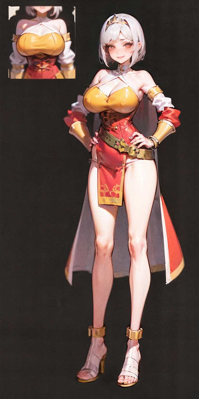 Scenary: Plain background Character: Solo Female: Body, full body toe to head: Tall and slim with an hourglass figure Toned and muscular physique Slender abs Perfect anatomy (hands on hips, good hands, best hands)