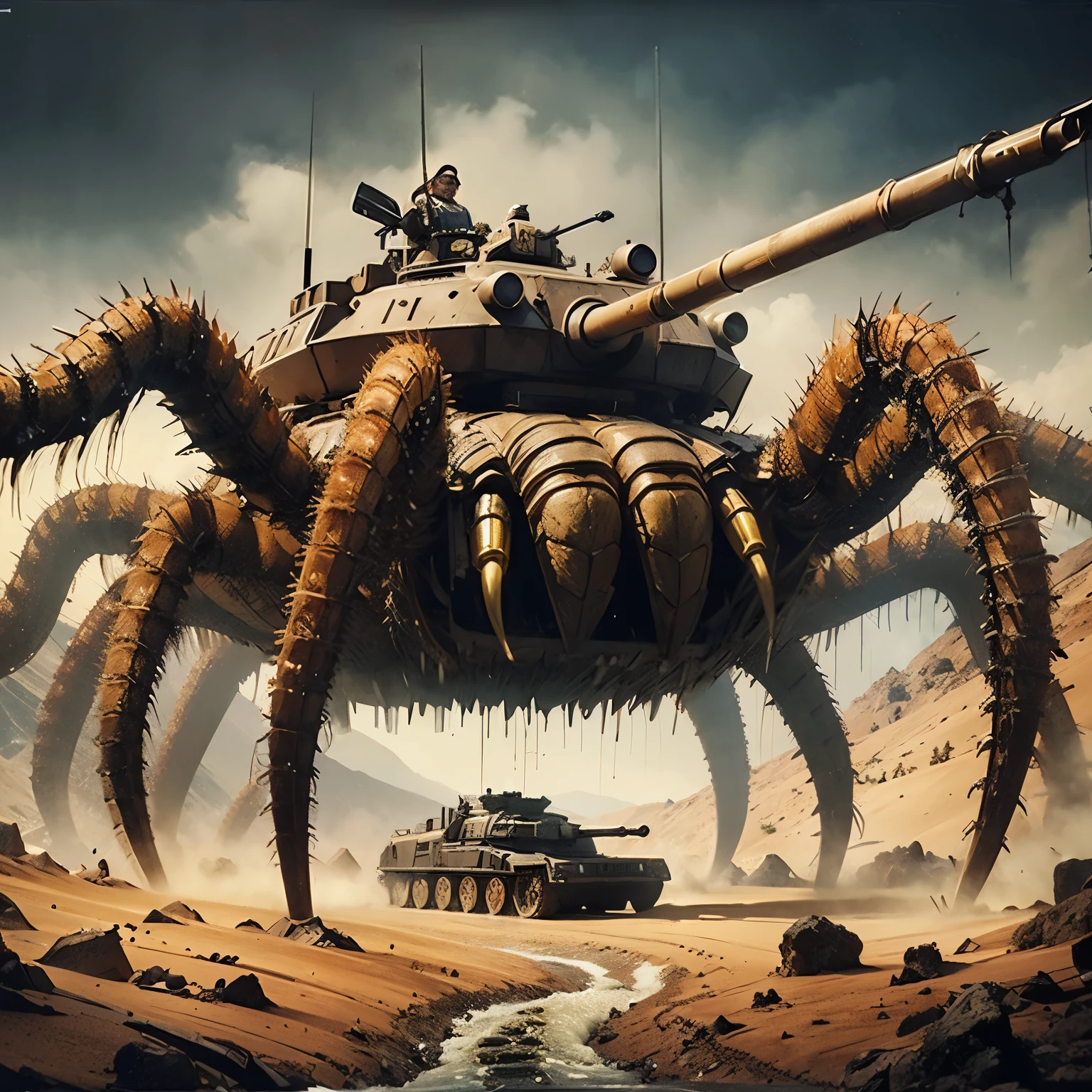 Masterpiece, top quality, realistic, super detailed, super realistic textures, mechanical, multi-legged tank with centipede motif, (FUJI FILM)