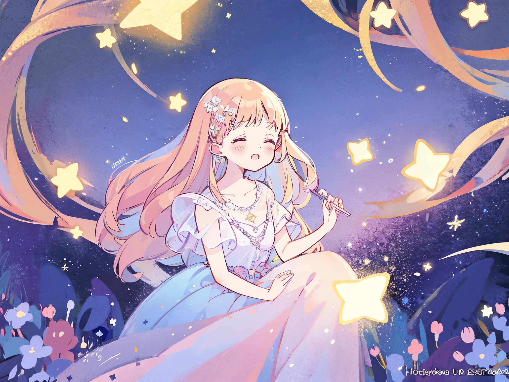masterpiece, best quality, sharp focus, intricate details, complex background, wishing star background, a woman wearing an ethereal mystical pink translucent dress that reflects the stars, perfume promo art, mystic, complex drawing, highly detailed, Covergirl brand, promo art, artistic rendition, ethereal, starry night, midjourney style, perfection, golden ratio