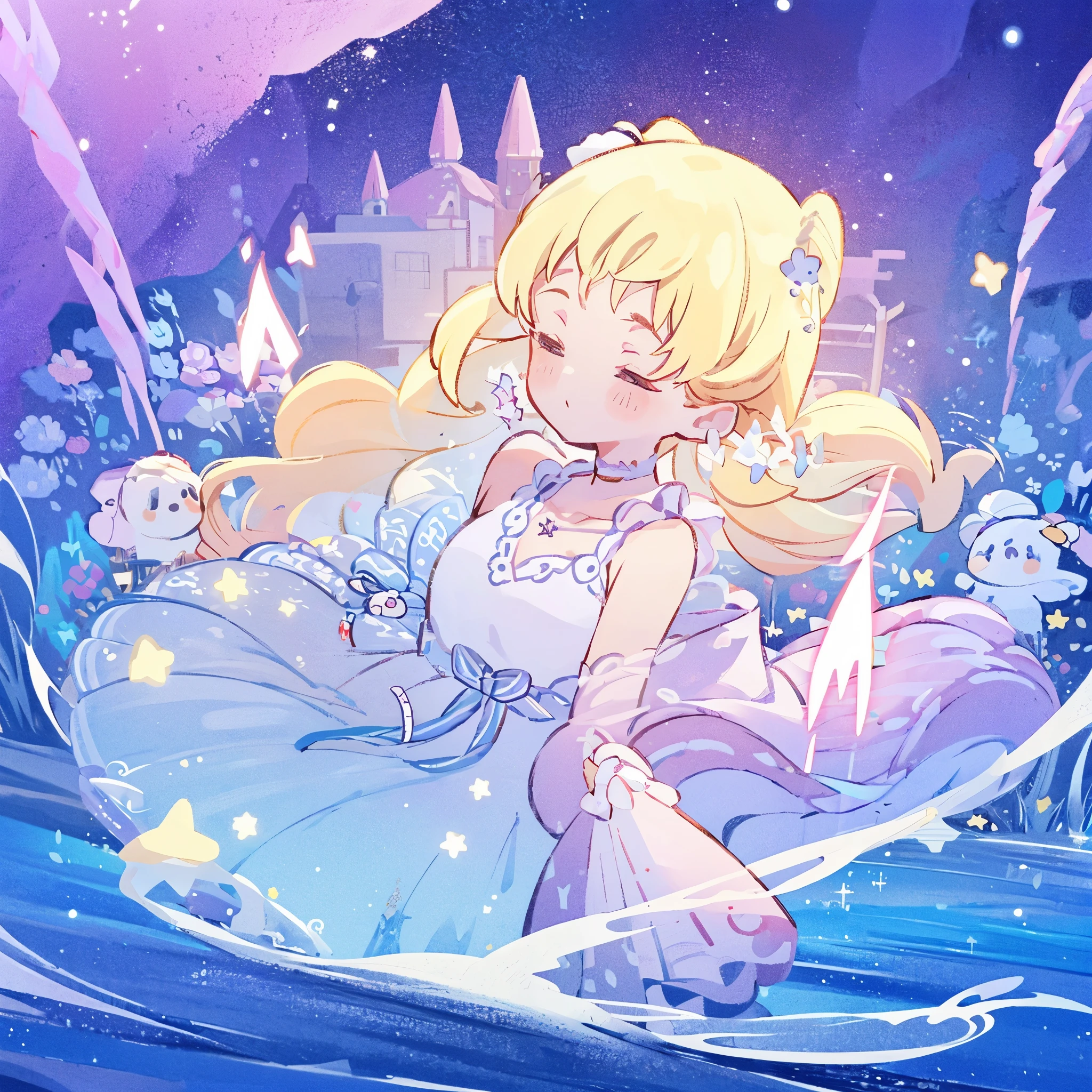 complex background, wishing star background, a woman wearing an ethereal mystical pink translucent dress that reflects the stars, perfume promo art, mystic, complex drawing, highly detailed, Covergirl brand, promo art, artistic rendition, ethereal, starry night, midjourney style
