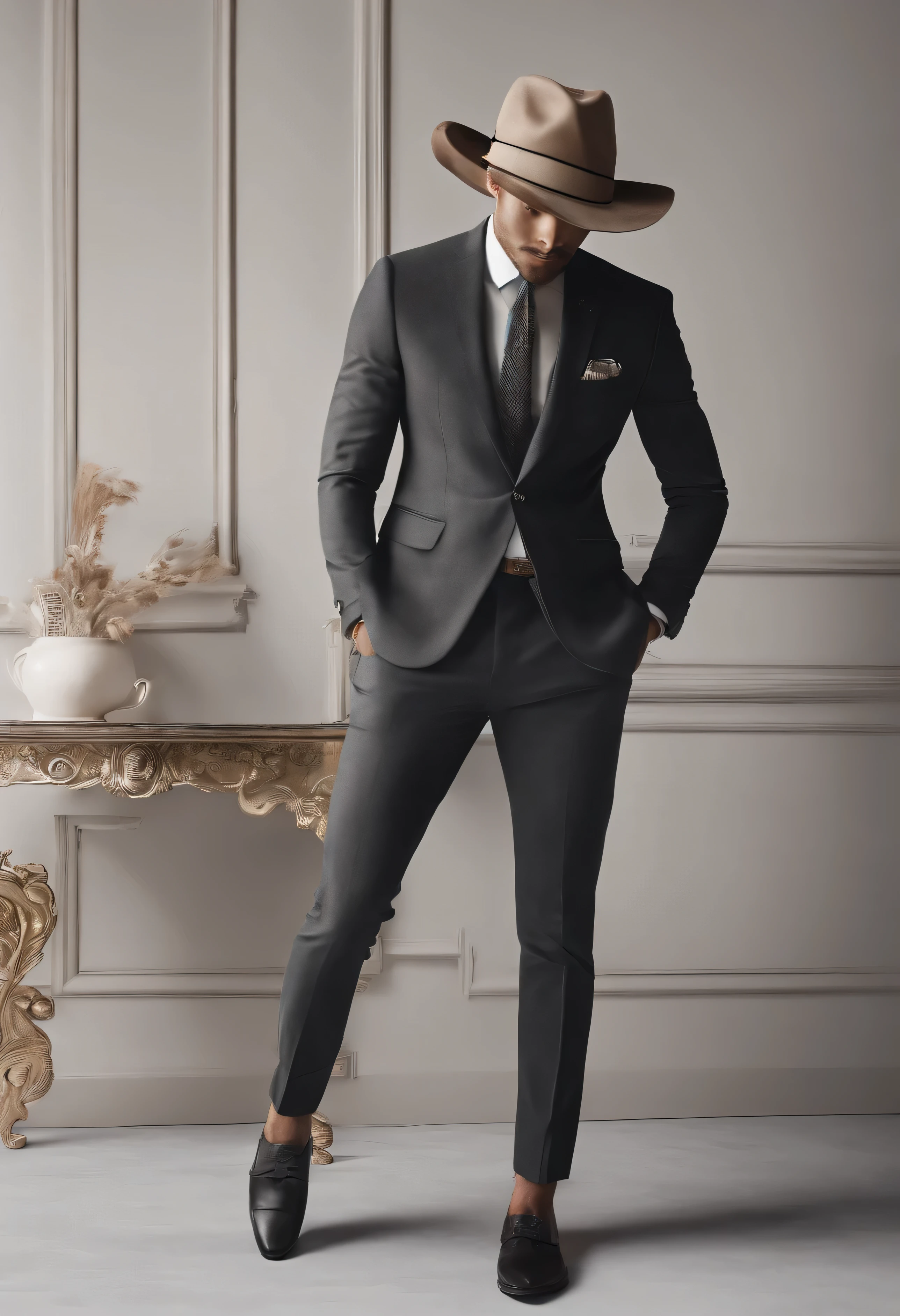 Man in stylish hat facing away. 