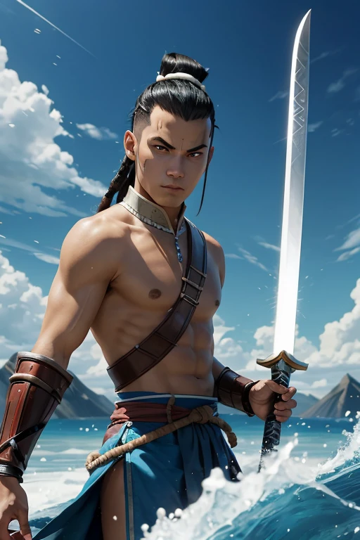 Create me sokka a warrior swordsman from the water tribe avatar 