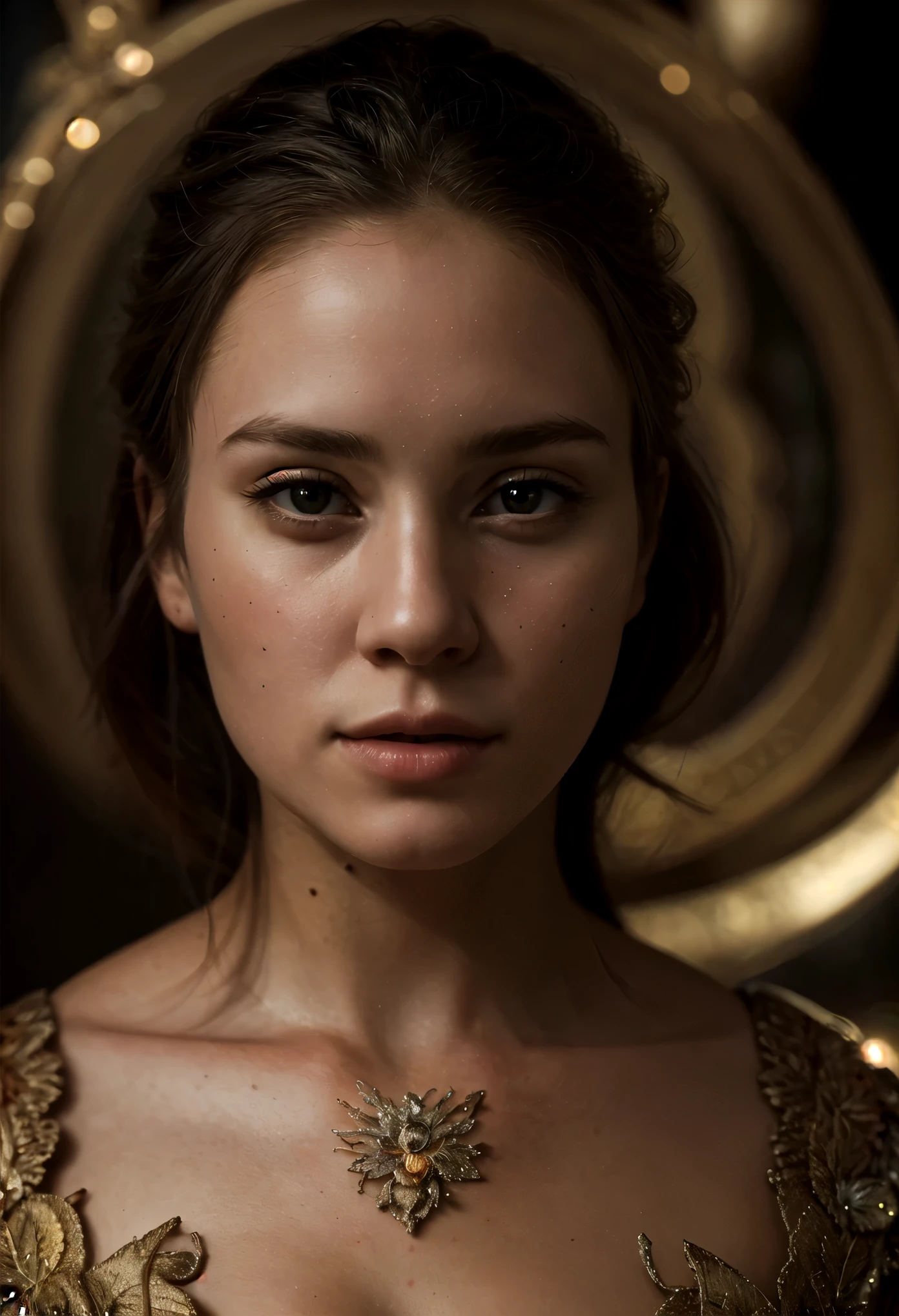 very dark focused flash photo, amazing quality, masterpiece, best quality, hyper detailed, ultra detailed, UHD, perfect anatomy, portrait, dof, hyper-realism, majestic, awesome, inspiring,Captureofficial art, 4k wallpaper, Super detailed, beautiful and aesthetic, masterpiece, highest quality, (fractal art:1.3) , 1 girl, African Spanish、very detailed, dynamic angle, the most beautiful form of chaos, elegant, brutal designer, bright colors, romanticism, in the atmosphere, ecstasy of notes, Streaming notes are displayed、Backlight、stare at the camera、whole body、hips and thighs, tummy, hugging knees, hugging herself, A captivating piece featuring a mysterious figure with infinite eyesight and focus. The female figure is adorned with intricate patterns and details, within a dawn chorus, with the stardust waterfalls radiating concentric circles. The shallow depth of focus, blurred background is a blend of distant expansive of foggy landscapes, deep shadows, and vibrant flowers, double-exposure architectural drawings, symbolizing the beauty and diversity of nature. The overall ambiance of the image is serene and contemplative, with an air of mysticism., Raw photo, solo female