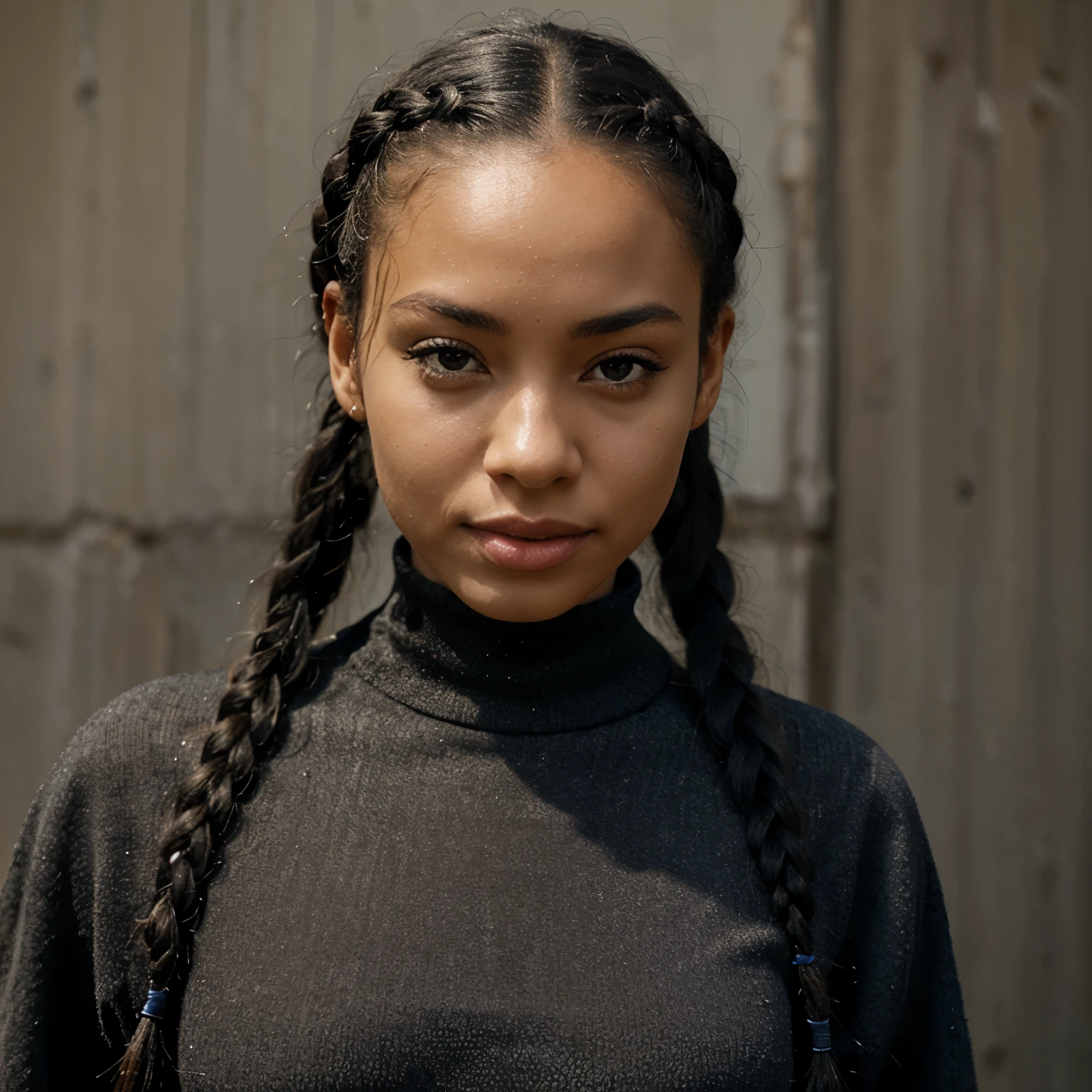 A black avocado with two braids and biting her lip 