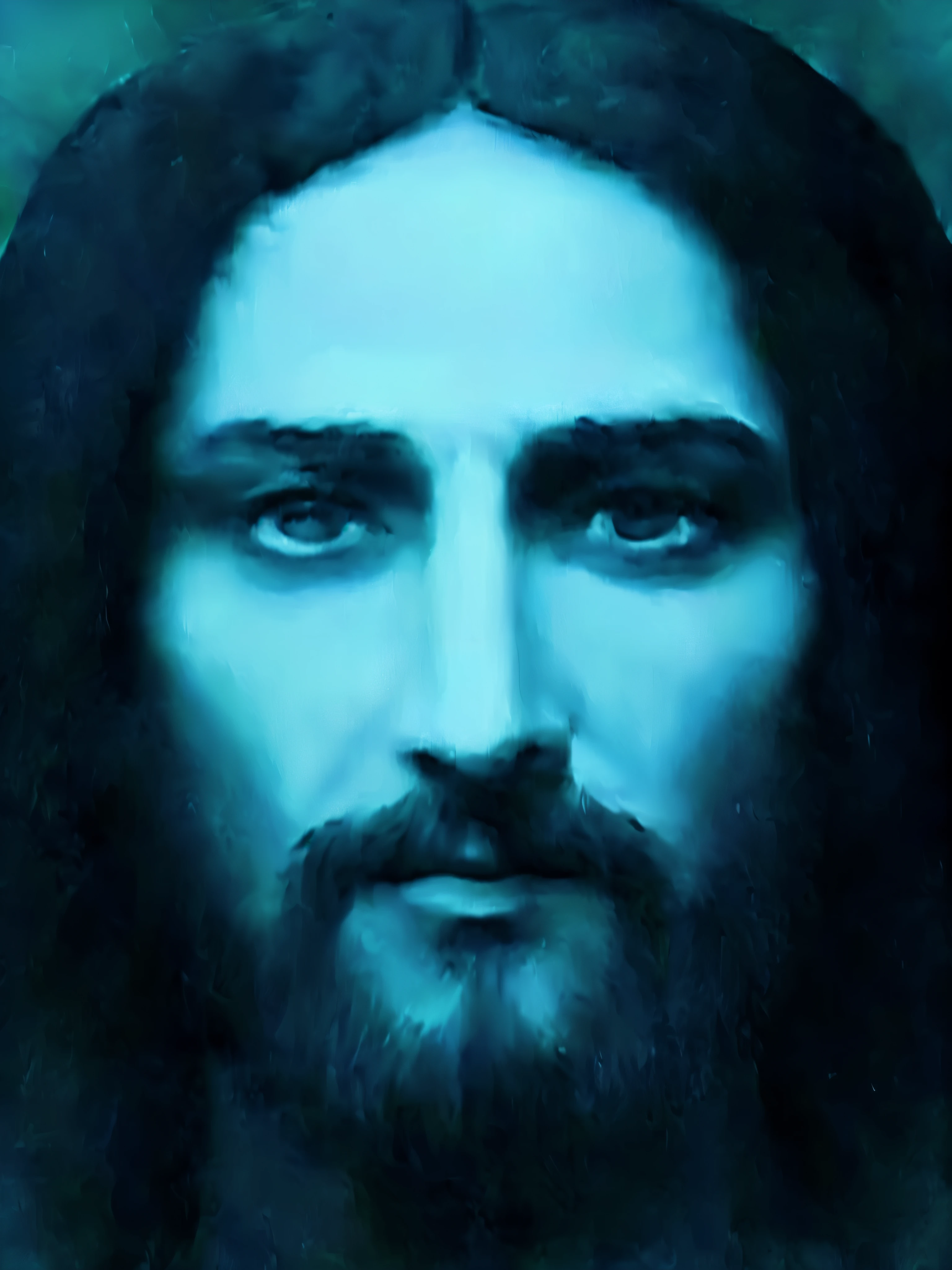 Recreate this high-resolution image of Jesus&#39; face, portrait of Jesus Cristo, jesus, Jesus Cristo, tron legacy Jesus Cristo, Jesus of Nazareth, tron legado jesus, A face de Deus, artistic representation, Deus olhando para mim, serene expression, gigachad jesus, Christian saint, o senhor e salvador, Jesus preto