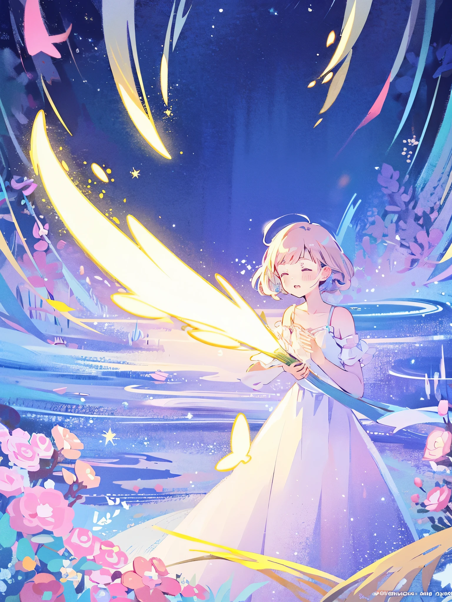 complex background, wishing star background, a woman wearing an ethereal mystical pink translucent dress that reflects the stars, perfume promo art, mystic, complex drawing, highly detailed, Covergirl brand, promo art, artistic rendition, ethereal, starry night, midjourney style