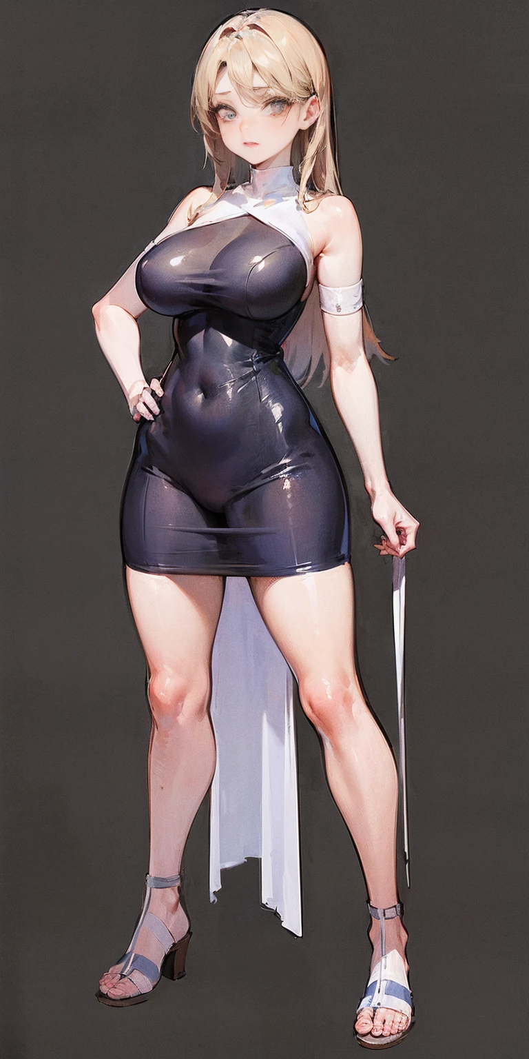 ((BLACK BACKGROUND,1:2, masterpiece)), full body MILF BIMBO standing with two long thighs and two metal sandals