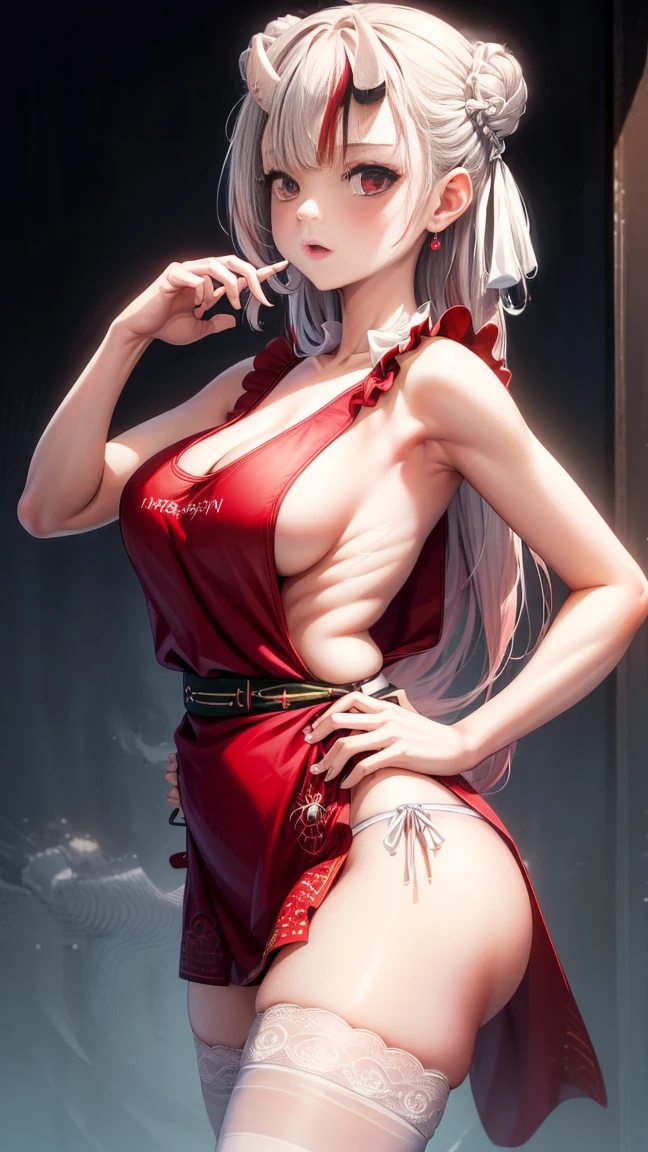 (masterpiece:1.3),(highly detailed:1.3),(highres:1.1),best quality,Ultra-detail,1girl,solo,kitchen,jelofolkwang,naked apron,((white apron)),ass,sideboob, unclear clothes , white pantie, ((perfect body)), salon,((take off pantie)), legwear ,hand pantie, ((perfect breast)), perfect face,slightly curved body