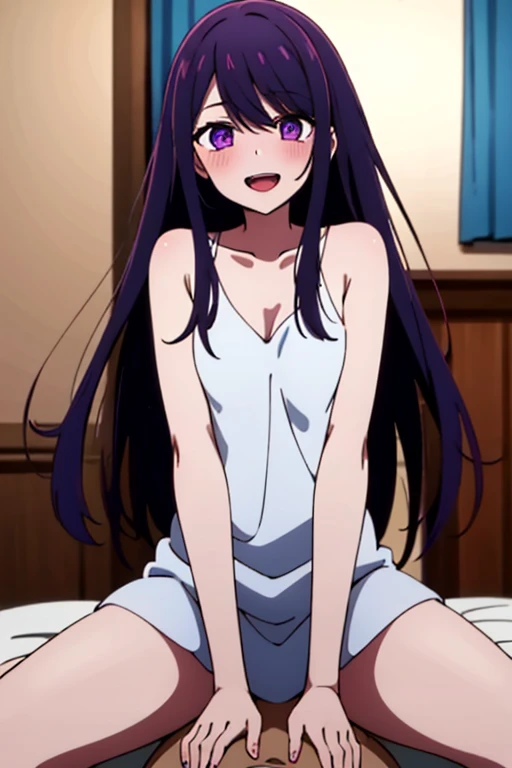 ((highest quality)), ((masterpiece)), (be familiar with), perfect face, indoor, Bedroom, looking at the viewer,
one woman, Hoshino Ai,
open mouth, ecstatic expression, blush, smile,
small breasts, flat chest, young girl, , , girl,
long hair, purple hair, purple eyes, Long Hair,
Completely naked, Nipple exposed, Sex with a man with a big cock, 膣内ejaculation, semen splashes, Insert a into your, sex in missionary position, , spread legs,