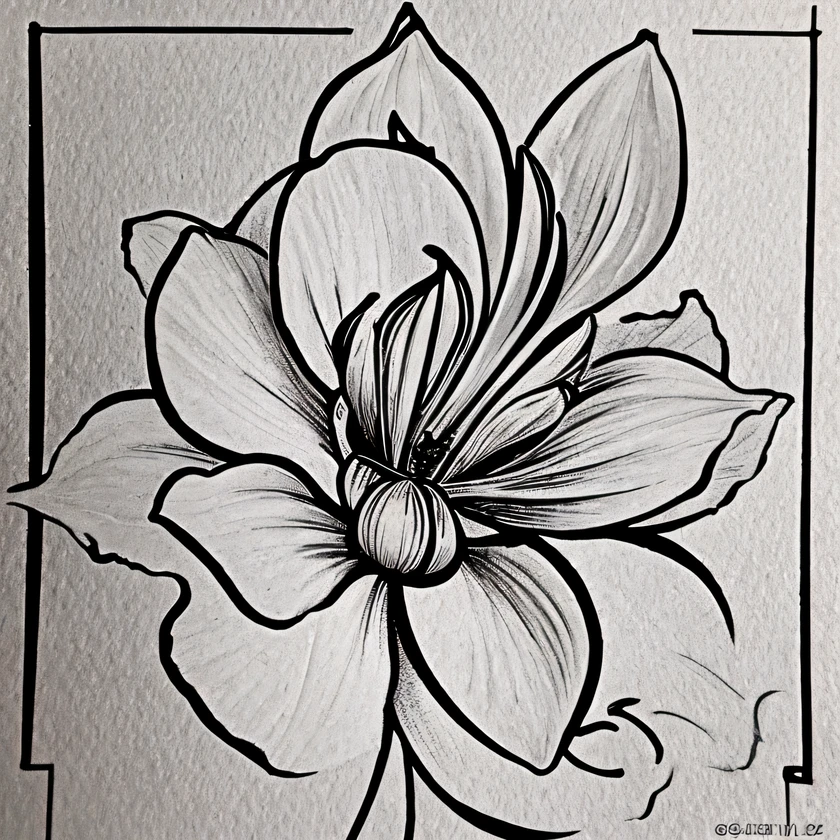 dibujo de una flor de loto blanco y negro